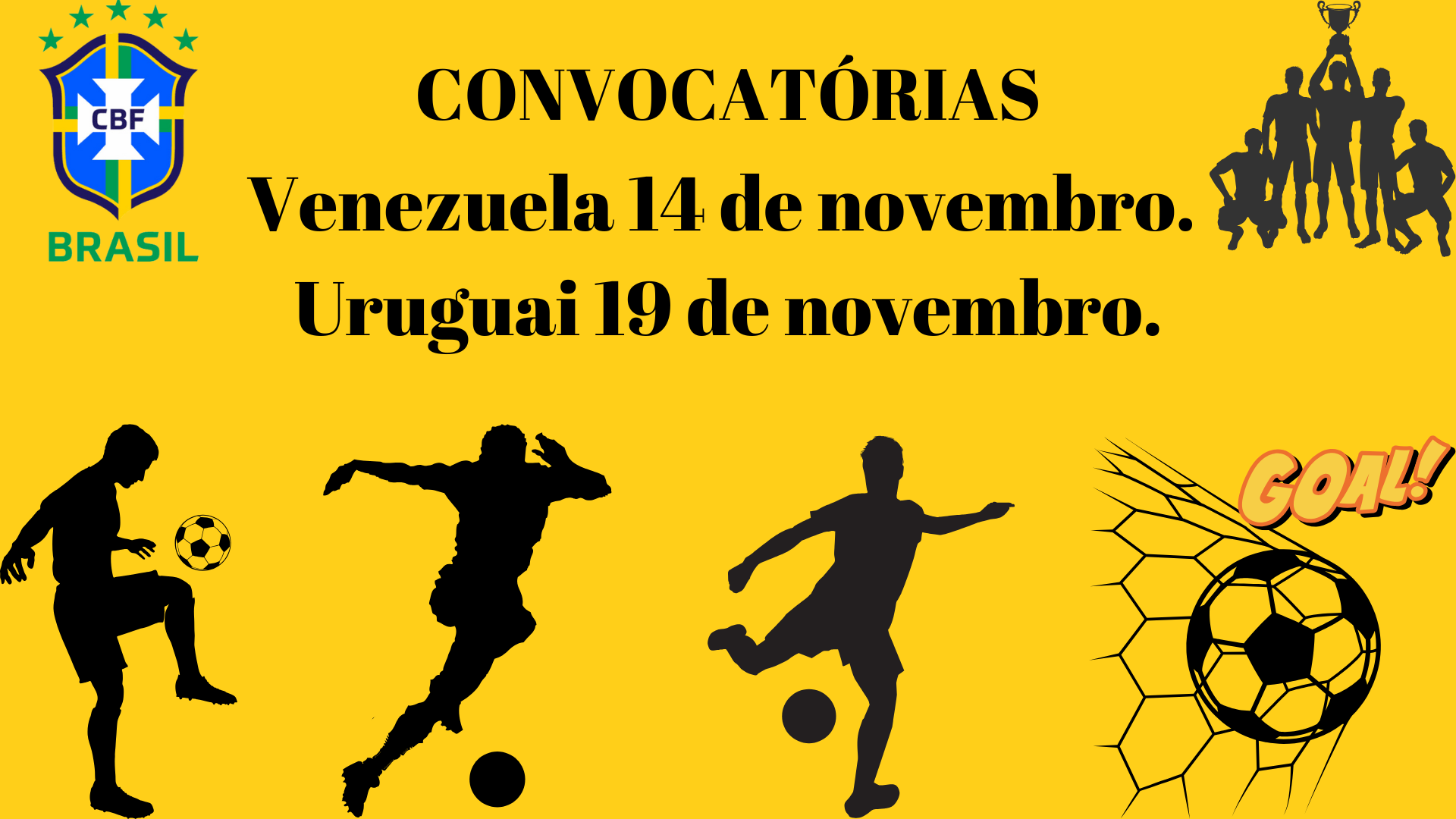 A última convocação da Seleção Brasileira de Futebol, anunciada pelo técnico Dorival Júnior em 1º de novembro de 2024, incluiu 23 jogadores para os jogos das Eliminatórias da Copa do Mundo de 2026. O Brasil enfrentará a Venezuela no dia 14 de novembro e o Uruguai no dia 19 de novembro. Aqui está a lista dos convocados: Goleiros: Bento (Al-Nassr), Ederson (Manchester City), Weverton (Palmeiras) Laterais: Danilo (Juventus), Vanderson (Mônaco), Abner (Lyon), Guilherme Arana (Atlético-MG) Zagueiros: Murillo (Nottingham Forest), Gabriel Magalhães (Arsenal), Marquinhos (PSG), Eder Militão (Real Madrid) Meio-campistas: André (Wolverhampton), Bruno Guimarães (Newcastle), Gerson (Flamengo), Lucas Paquetá (West Ham), Rodrygo (Real Madrid), Andreas Pereira (Fulham) Atacantes: Igor Jesus (Botafogo), Luiz Henrique (Botafogo), Raphinha (Barcelona), Vini Jr. (Real Madrid), Savinho (Manchester City), Estêvão (Palmeiras) Notavelmente, Neymar não foi convocado, pois a comissão técnica decidiu que ele deve focar em sua recuperação e preparação para 2025​ BOLAVIP BRASIL ​ O DIA . Você disse: faça o titulo O ChatGPT disse: ChatGPT "Seleção Brasileira Convocada para os Jogos das Eliminatórias da Copa do Mundo em Novembro de 2024"